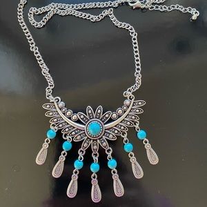 Vintage Turquoise Antique Silver Geometric Pineapple Beaded Water Drop Tassel